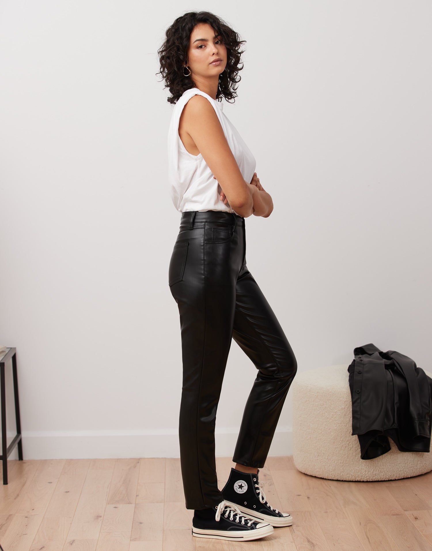 EMILY SLIM VEGAN LEATHER PANT / BLACK