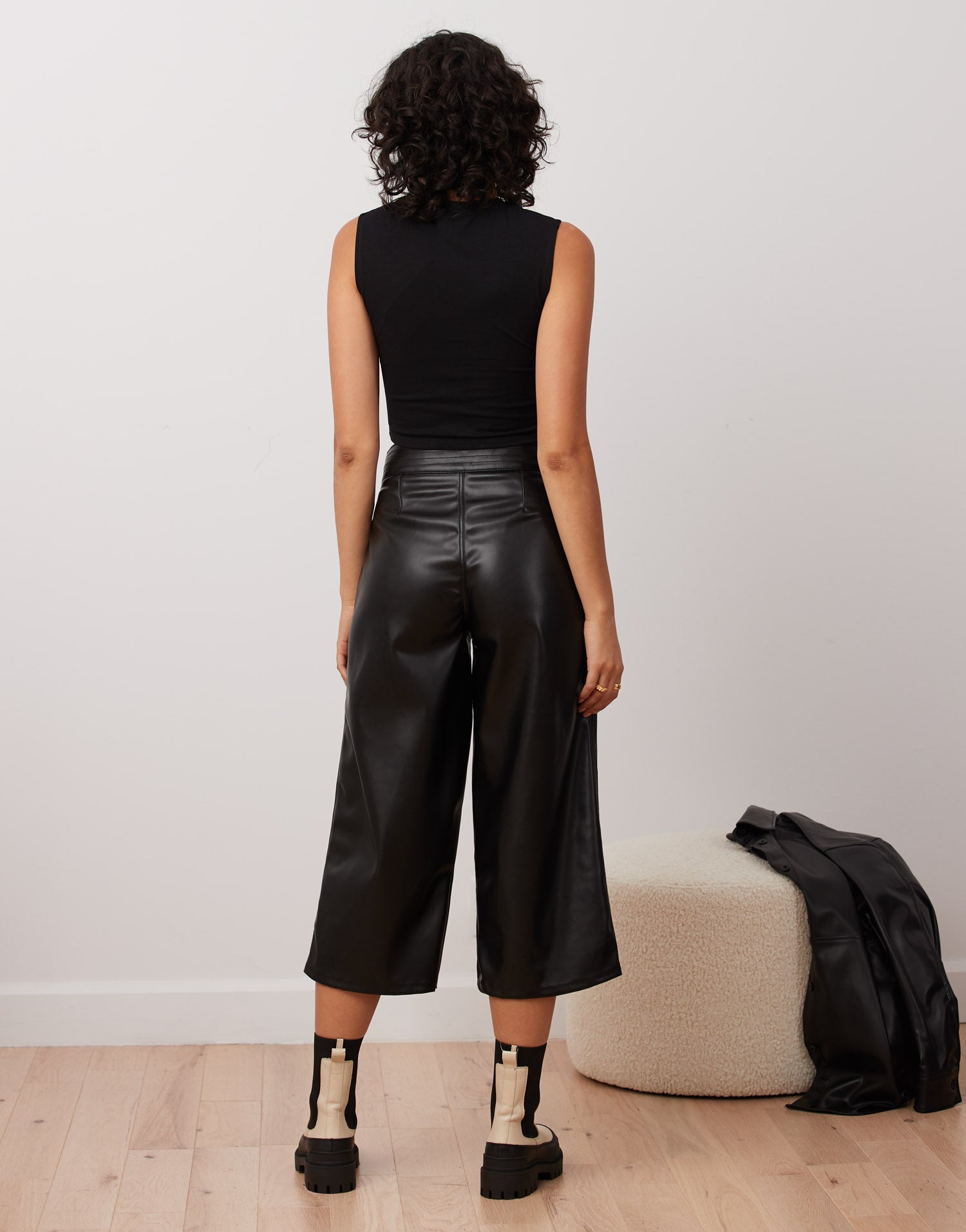 LILY WIDE LEG VEGAN LEATHER PANT / BLACK