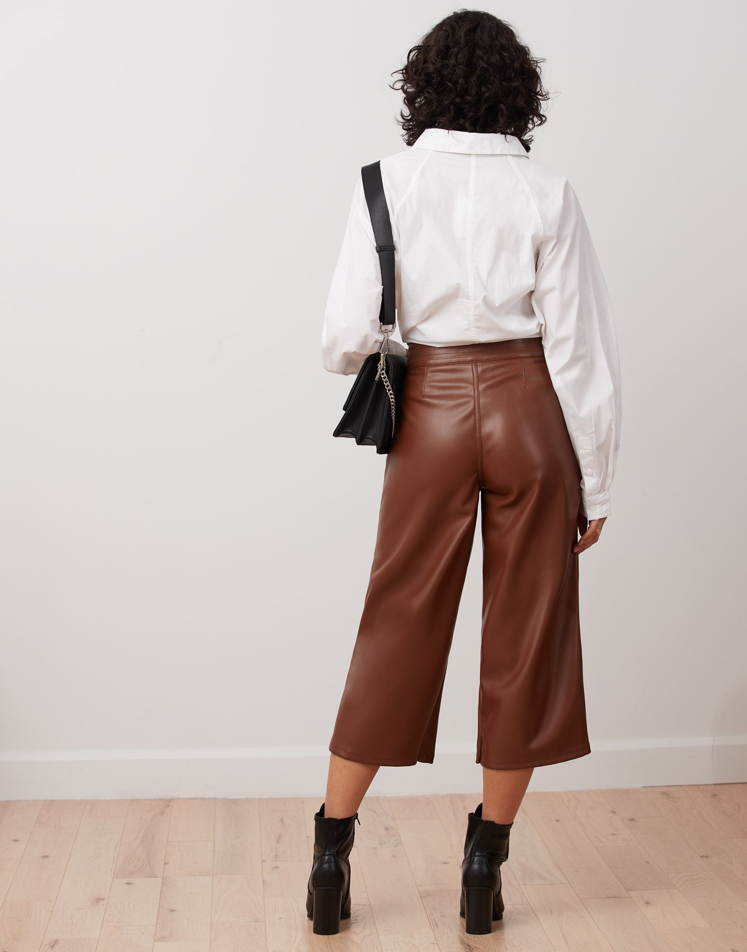 LILY WIDE LEG VEGAN LEATHER PANT / DARK BROWN