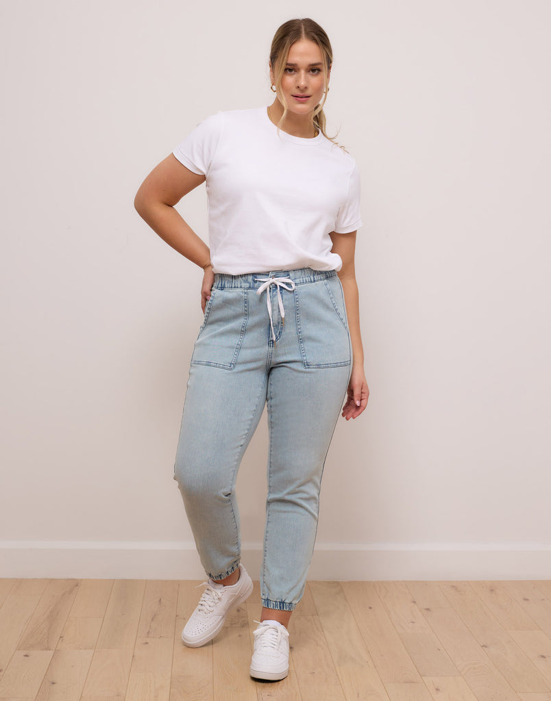 light blue relaxed drawstring jeans