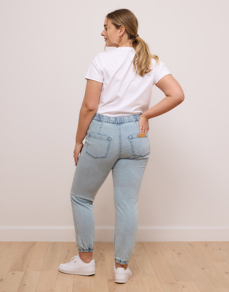 light blue relaxed drawstring jeans