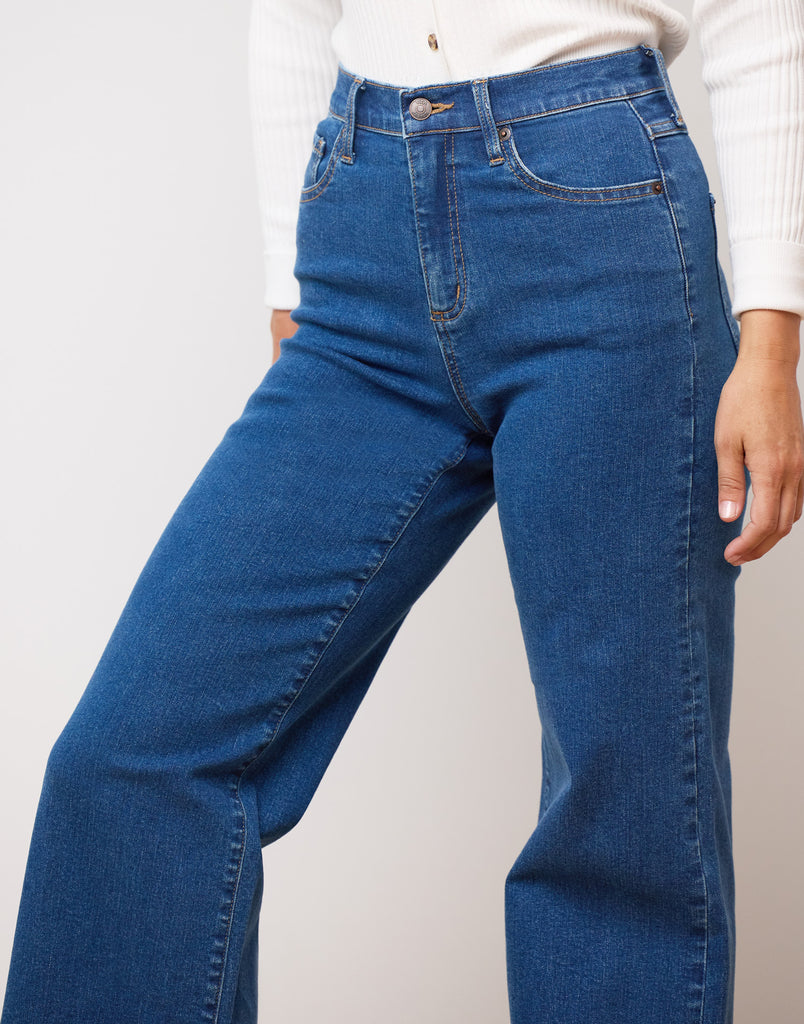 medium blue wide leg jeans