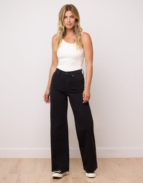 LILY WIDE LEG JEANS / OFF-BLACK