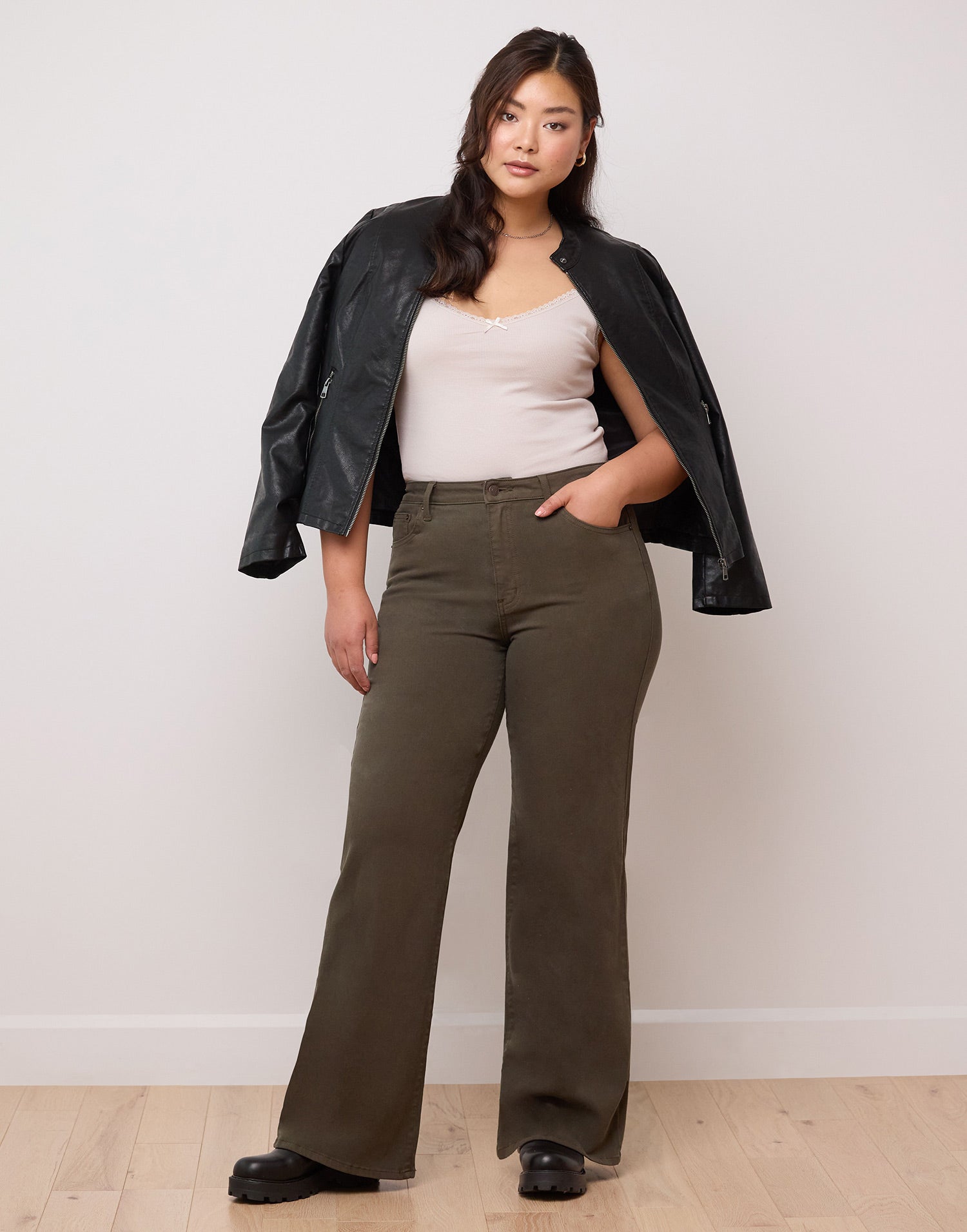 LILY WIDE LEG JEANS / VERT FONCE